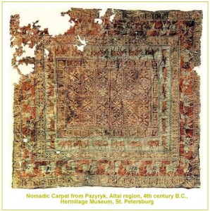 Nomadisch tapijt van Pazyryk, Altion regio, 4de eeuw voor Christus
